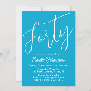 Invitación Cuarenta y moderno guión de Aqua Blue 40 Fiesta de