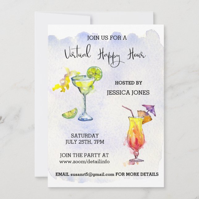 Invitación Cuarentena virtual de cócteles Happy Hour (Anverso)