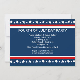Invitación CUARTO 4 de julio Fiesta Personalizado 5x7 invitac