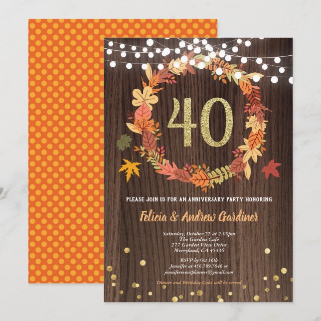 Invitación Cuarto aniversario del boda del otoño leña de Acci (Anverso / Reverso)