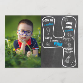 Invitación Cuarto cartón de cumpleaños con número azul de fot