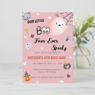 Invitación Cuarto Chica de cumpleaños de Halloween cuatro vec