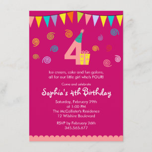 Invitación Cuarto Chica de cumpleaños invitado a fiesta rosad