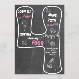 Invitación Cuarto Chica de cumpleaños número rosa Chalkboard