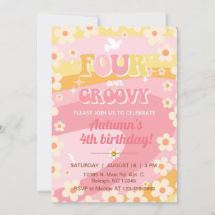 Invitación Cuarto chica Groovy de cuatro años, retro.