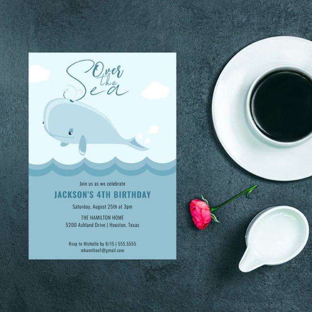 Invitación Cuarto cumpleaños de la ballena sobre el mar (Subido por el creador)