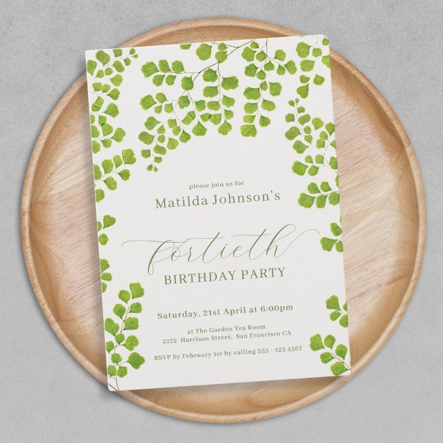 Invitación Cuarto cumpleaños de la Botánica Verde (Green Botanical 40th Birthday Invitation)