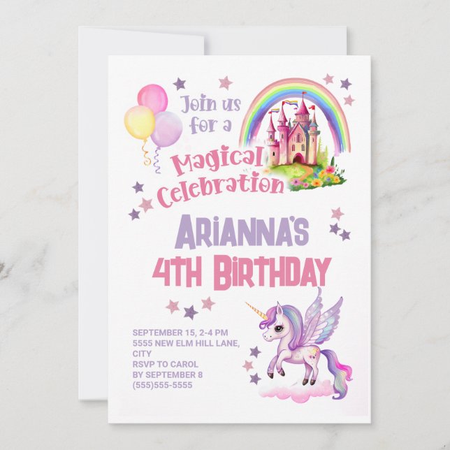 Invitación Cuarto cumpleaños del Castillo de la Niña Pequeña (Anverso)