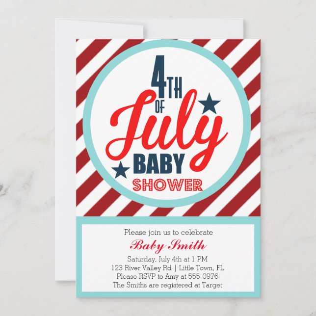 Invitación Cuarto de julio Baby Shower (Anverso)