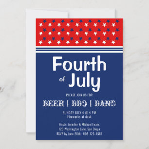 Invitación Cuarto de Julio BBQ Azul Blanco Rojo