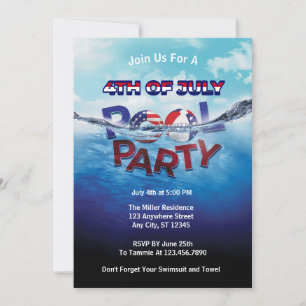 Invitación Cuarto de julio Fiesta de la piscina
