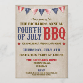 Invitación Cuarto de julio fuegos artificiales rústicos de co