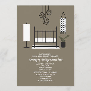 Invitación Cuarto de niños blanco y negro moderno Baby Shower