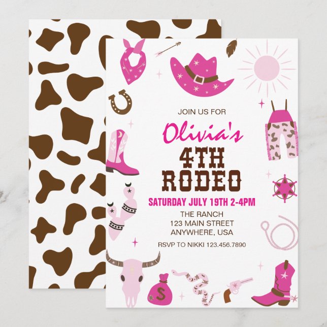 Invitación Cuarto Día de Nacimiento del Rodeo Rosa Caliente O (Anverso / Reverso)