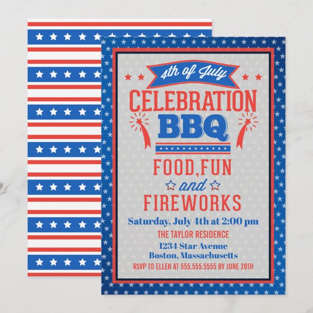 Invitación Cuarto Fiesta de la celebración de julio de BBQ (Anverso / Reverso)