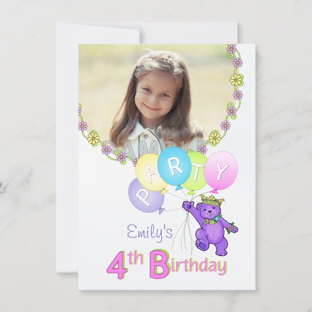 Invitación Cuarto Fiesta Personalizado Princesa Oso Foto (Anverso)
