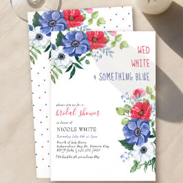 Invitación Cuarto Julio Wed Blanco Algo Azul Ducha De Novias