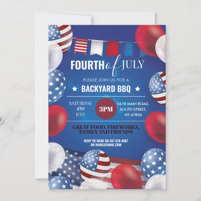 Invitación Cuarto mes de julio Fiesta BBQ América 4ª Independ (Anverso)