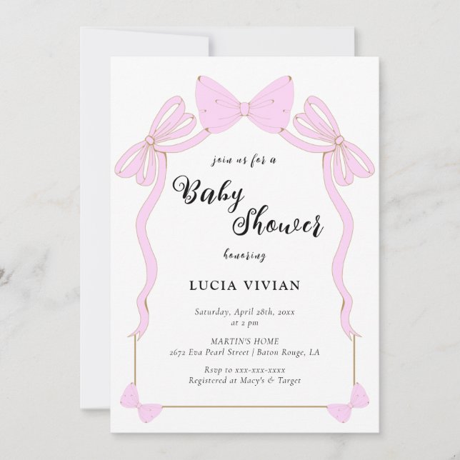 Invitación Cuate Baby Girl Pink Coquette Bow Baby Shower (Anverso)