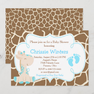 Invitación Cuate Giraffe Boy Blue Baby Shower