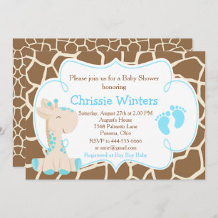 Invitación Cuate Giraffe Boy Blue Baby Shower
