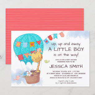Invitación Cuate Giraffe Hot Air Balloon Baby Shower