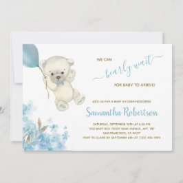 Invitación Cuate Polar Oso Blue Balloon Boy Baby Shower