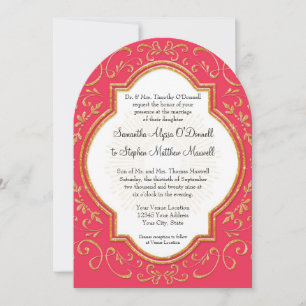 Invitación Cuatrefoil Frame Script Swirl Gold Purpurina Forma