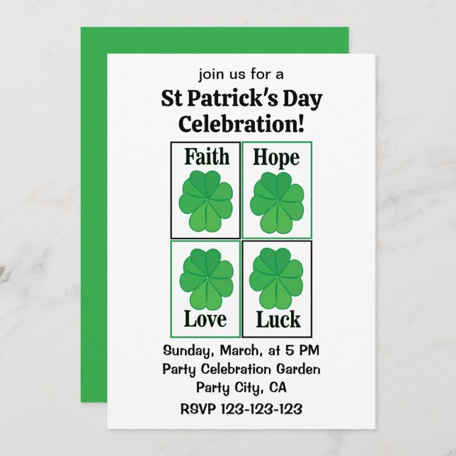 Invitación Cuatro Alucinos De Hojas De Lámina Día De Los Patr (Anverso / Reverso)