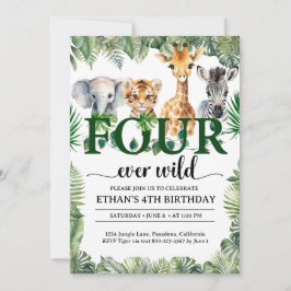 Invitación Cuatro Animales de la Jungla Safari Salvajes Cumpl