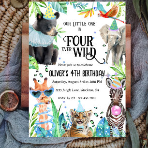 Invitación Cuatro animales de Safari leopardo salvajes de la