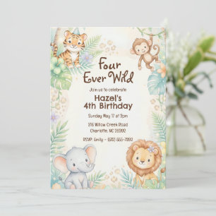 Invitación Cuatro Animales del Safari de la Jungla Salvaje pa