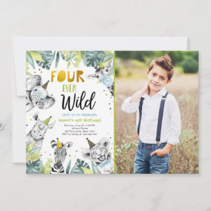 Invitación Cuatro animales Fiestas salvajes Safari Boy Cumple