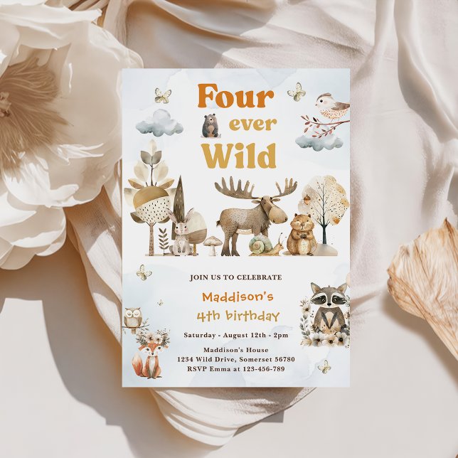 Invitación Cuatro animales silvestres de Woodland para el cua (Subido por el creador)