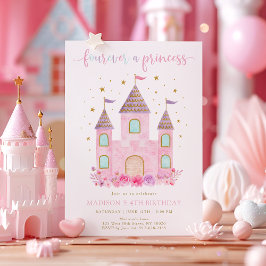 Invitación Cuatro años de floral de oro rosado de princesa
