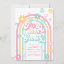 Invitación Cuatro años de Groovy Boho Daisy Rainbow