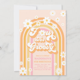 Invitación Cuatro años de Groovy Boho Daisy Rainbow