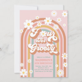 Invitación Cuatro años de Groovy Boho Daisy Rainbow