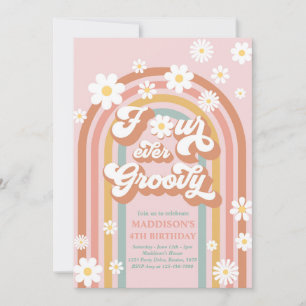 Invitación Cuatro años de Groovy Boho Daisy Rainbow