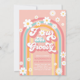 Invitación Cuatro años de Groovy Boho Daisy Rainbow