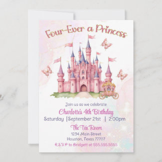 Invitación Cuatro años, una princesa, cuarto cumpleaños