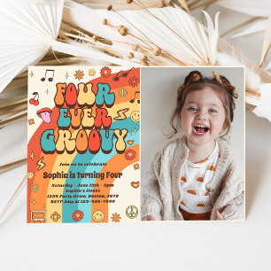 Invitación Cuatro arcoiris retro de siempre Groovy foto de cu
