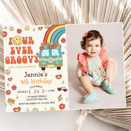 Invitación Cuatro arcoiris retro de siempre Groovy foto de cu