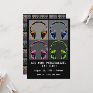 Invitación Cuatro auriculares Pop Art