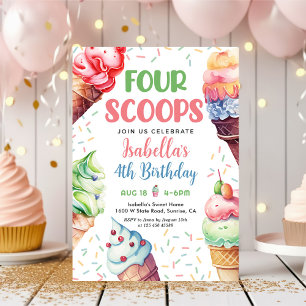 Invitación Cuatro Chicas escoceses Ice Cream Cuarto Cumpleaño