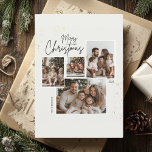 Invitación "Cuatro Collages de fotos de Feliz Navidad Persona<br><div class="desc">Envíe sus más sentidos deseos de vacaciones con la tarjeta personalizada de cuatro Collages de fotos de Feliz Navidad. Esta elegante tarjeta ofrece espacio para cuatro de tus fotos favoritas, junto con un mensaje festivo de Feliz Navidad y la opción de añadir un nombre personalizado o un saludo. Perfecto para...</div>