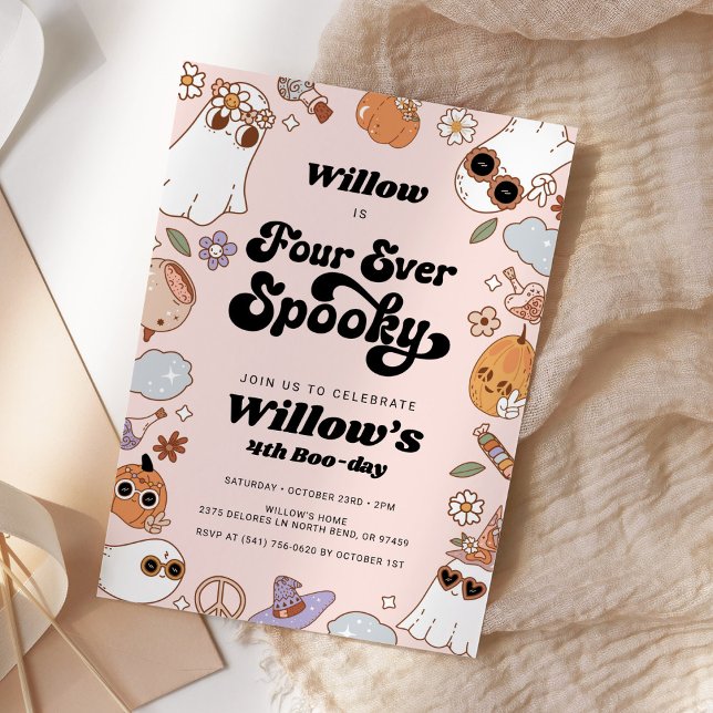 Invitación Cuatro cumpleaños de Groovy Halloween de siempre e (Subido por el creador)