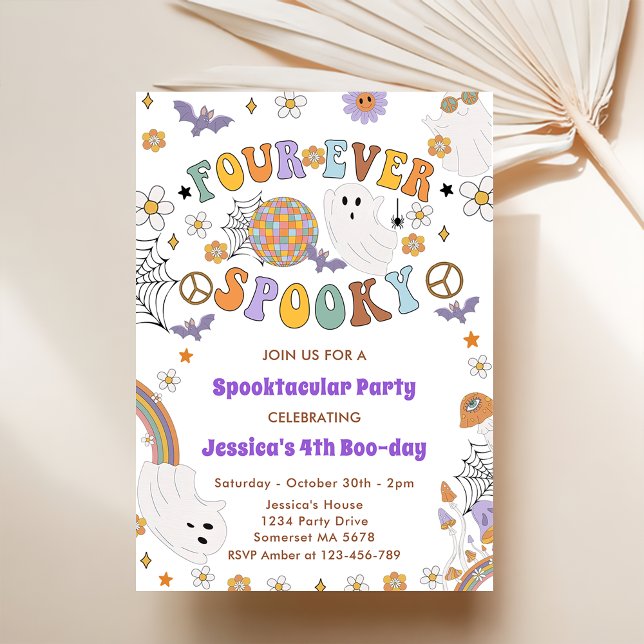 Invitación Cuatro cumpleaños de Groovy Halloween de siempre e (Subido por el creador)