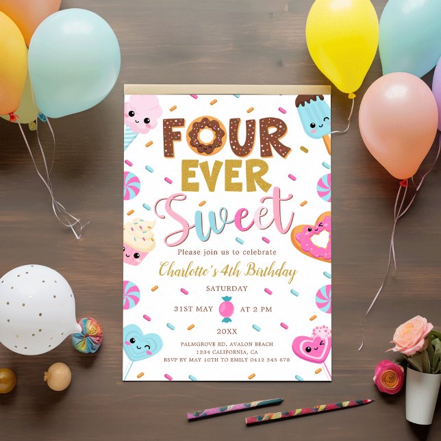 Invitación Cuatro cumpleaños dulces, Donut Candy, cuarto cump (Subido por el creador)