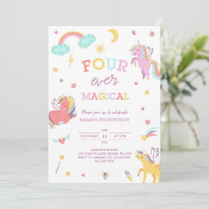 Invitación Cuatro cumpleaños mágicos de Unicornio